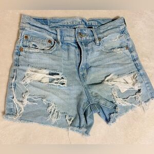 American Eagle Outfitters Strigid Perfect ripped light blue denim shorts